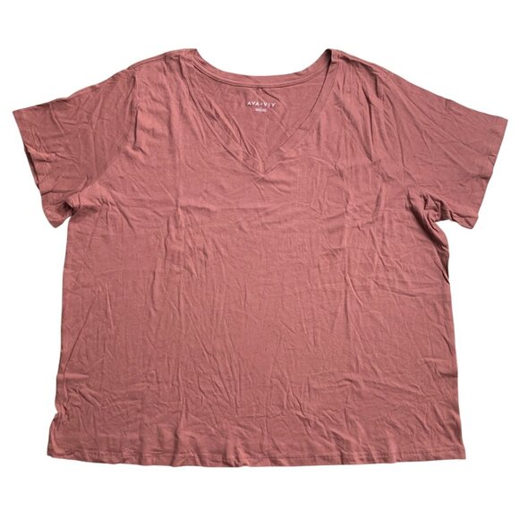 Ava & Viv Womens V-Neck Short Sleeve T-Shirt Reddish Brown Relaxed Fit Size 2X - Picture 2 of 9